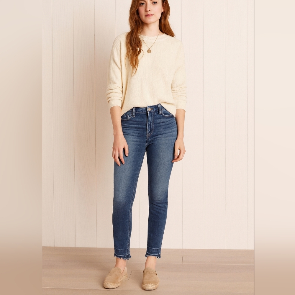 PAIGE Skyline Skinny Crop Raw Hem Jeans Size 30 | Medium Wash | Great Stretch